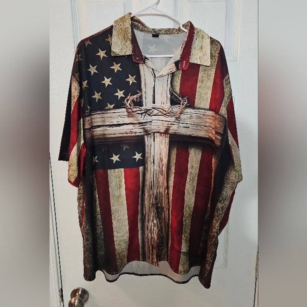 Patriotic Men's Shirt with Cross Design